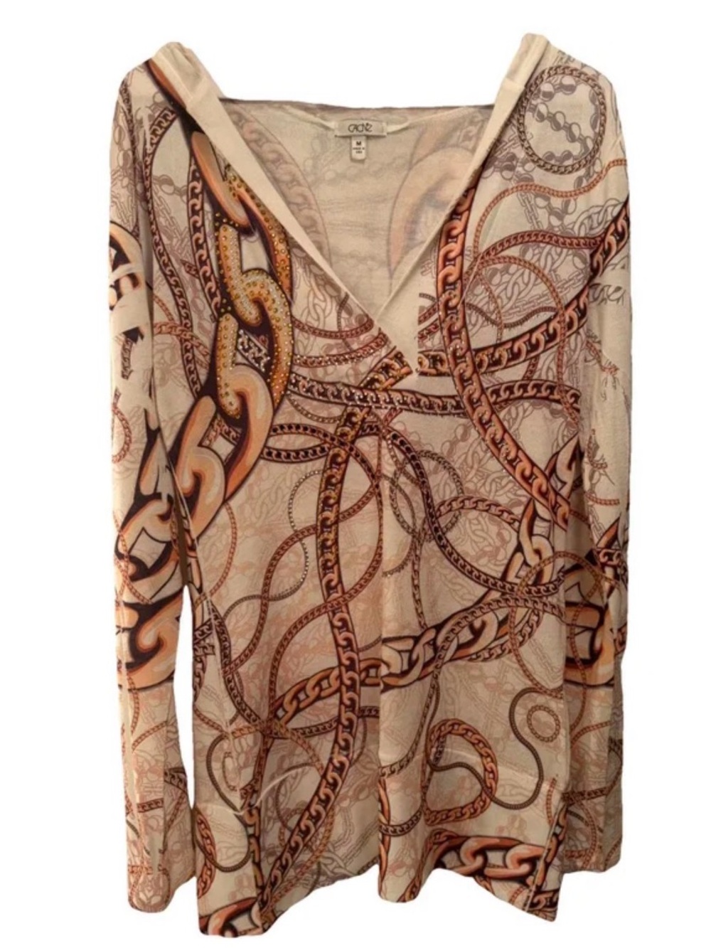 Cache Cream & Brown Chain-Print Hooded Tunic